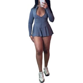 Molisry Women's 2 Pieces Tennis Skort Sets Sweatsuit Long Sleeve Zip Up Sweatshirt Sexy Mini Skort Casual Athletic Outfits