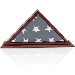 DECOMIL 5x9 Flag Display Case for American Veteran Burial Flag - Clear Glass Front, Solid Wood, Cherry Finish, Wall Mounted - Folded Flag Shadow Box