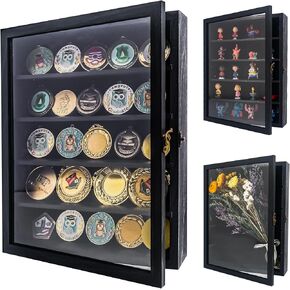 11x14 Wooden Shadow Box Frame with Removable Shelves Deep Display Case for Military Medals Keepsakes Black