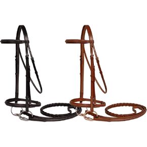 Derby Originals Paris Tack Padded Raised Fancy Stitched Leather English Schooling Bridle with Laced Reins