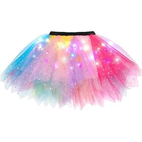 EVILD Light Up Rainbow Tutu Skirt Sparkly Layered Ballet Tulle Dance Skirt Princess Party Skirts for Girls, 3-8 Years