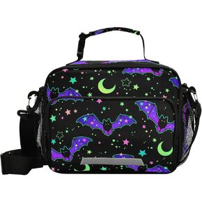 Halloween Bats Moon Stars Lunch Bag Cooler Lunch Box Insulated Lunch Tote Bag Food Container for Men Women Kids