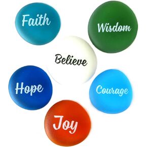 Sea Stones, Frosted Faux Sea Glass, Motivational, Inspiring and Encouraging Single Words in a Deluxe Gift Box Set I