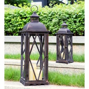 Perfnique Farmhouse Outdoor Lanterns for Patio, Set of 2 Black Rustic Lanterns Decor, Vintage Hanging Lanterns Decorative for Porch, Garden, Yard, Indoor (No Glass)