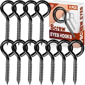 ZAUGONTW 11 Pcs 3.2 Inch Screw Eyes Black Heavy Duty Eye Hooks Screw Self Tapping Eye, Screw in Eye Hooks for Wood Securing Cables Wire, Wood Securing, Hammock Stand,Indoor & Outdoor Use