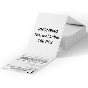 Phomemo 4x6 Thermal Labels, 100 Labels/1 Roll (Stacks), FanFold Shipping Labels for Thermal Label Printer, 4x6 Thermal Labels for Shipping Packages, Compatible with Phomemo and Other Thermal Printers