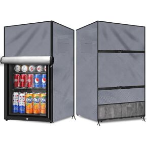 Outdoor Refrigerator Cover, Upright Mini Beverage And Beer Refrigerator Cover 22''L x 23''W x 34''H, Grey Oxford Cloth Refrigerator Protection Cover for Outdoor Use, Moisture-proof, Waterproof