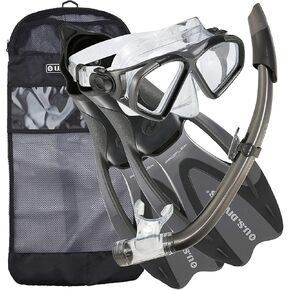 U.S. Divers Cozumel Seabreeze Adult Snorkeling Combo Set with Adjustable Mask, Snorkel, Small Fins (5-6.5), and Travel Bag Set Cozumel DX Dark Gray Black S