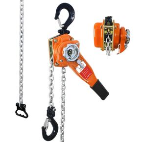 Lever Chain Hoist 1-1/2Ton 10FT Manual Chain Hoist - Heavy Duty 3300Lbs Ratchet Chain Puller with Durable Hooks for Easy Lifting - Ideal for Construction, Warehouses, and Garage Work