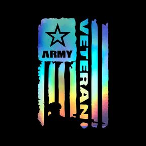 Army Veteran Flag Decal Vinyl Sticker Auto Car Truck Wall Laptop | Holographic | 4" x 6.5"