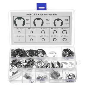 MECCANIXITY 400Pcs E-Clips Retaining Ring External Snap Rings E-Clip Circlip Washer Kit M4-M15 Retainer Rings Assortment Kit Set