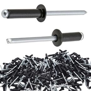 100PCS Black Flange Aluminum Pop Rivets 3/16" x 1/2" Long Pop Rivets with Big Head Steel Mandrel Large Aluminum Boat Rivets Dome Body Blind Rivet Set for Sheet Steel Duct Work Marine