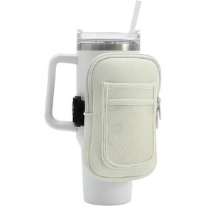 MONOBLANKS Large Water Bottle Pouch for Stanley Tumbler 40oz,Gym Tumbler Cup Accessories for Women Storage Sleeve Pocket for Walking, Running, Sports（Black-Large）