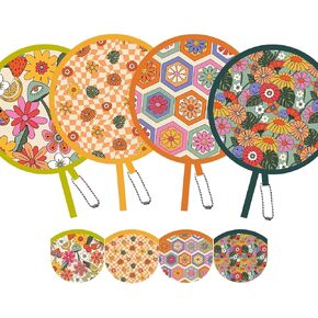 4 Pack Retro Hippie Hand Fan Foldable Multi-Role Round Fans for Travel, Events, Graduation, Indoor & Outdoor (Joyful)