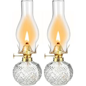 2 Pieces Large Chamber Oil Lamps, Glass Clear Rustic Kerosene Lamp Lantern Indoor Decorative Hurricane Lamp Oil Lantern Vintage Decor Oil Lamp for Home Tabletop Emergency Lighting
