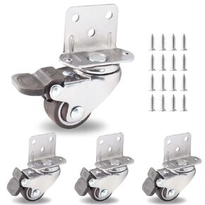Luomorgo 4 Pcs 2 Inch L-Shaped Swivel Plate Casters with Brake, TPE Rubber Mute Wheels Metal Housing Caster Replacement for Furniture Baby Bed Cabinet Carts Trolley Table, Loading Capacity 240 Lbs