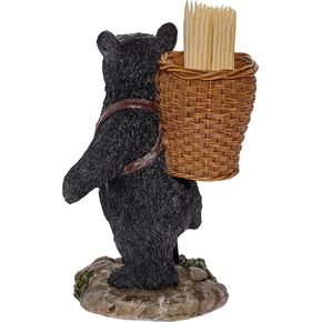 Pine Ridge Black Bear Toothpick Holder, Rustic Walking Bear Kitchen Bamboo Wooden Toothpicks Storage Decor