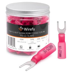 Wirefy 130 PCS Heat Shrink Fork Connectors #10 - Marine Grade Fork Terminals - Spade Fork Wire Connectors - Blue 16-14 Gauge | Fork Connectors for Wiring | Fork Spade Connector | Fork Spade Terminal