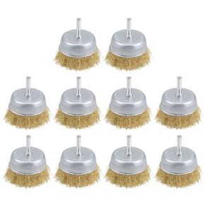 uxcell 3-Inch Wire Cup Brush Brass Plated Crimped Steel with 1/4-inch Shank 10 Pcs