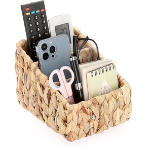 Sumnacon Water Hyacinth Remote Control Holder, Rustic Remote Control Holder Caddy with 3 Compartments,Decorative Remote Control Storage Organizer Caddies for Table, Bedroom,Living Room