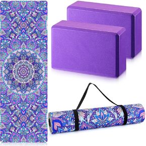 3 Pcs Yoga Mat Yoga Block 6 MM Thick Purple Yoga Mat Non Slip with Carrying Strap Travel Yoga Mat for Exercise, Yoga, Fitness, Pilates, Floor Workouts in Saudi Arabia