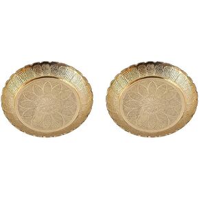 Skywalk Set Of 2 Handmade Brass Puja Thali With Flower Emossed Design,Brass Pooja Plate For Home & Office Decoration & Gifting (Size-5 Inch) 7X7X3 Inches Gold