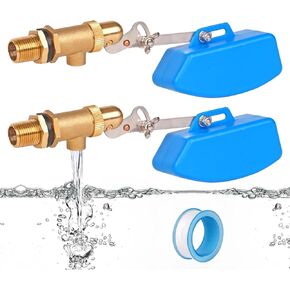 1/2 inch Brass Float Valve, Water Float Ball Valve with Adjustable Arm, Automatic Fill and Shut Off Water Tank Float Valves for Ponds, Water Trough, Aquaculture, Reservoir (2, blue)