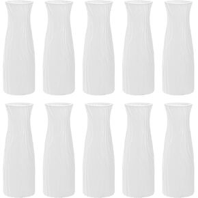 SOUJOY 10 Pack Composite Plastic Flower Vase, White Small Tall Conic Floral Vase Home Decor Centerpieces, Unbreakable Bud Vase for Decor Living Room