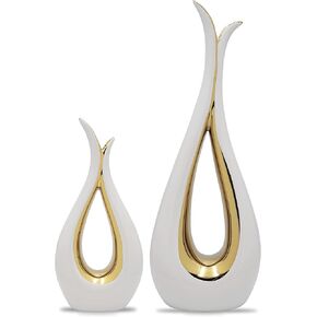 White Ceramic Decorative Vases, Set of 2, Nordic, Modern, Minimalist Design, for Home Decor, Bedroom, Weddings, Restaurants, Office and More