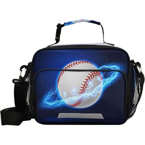 Dussdil Baseball Blue Lighting Circle Lunch Bags for Boy Men Lunch Box Insulated Thermal Cooler Bag Reusable Organizer Tote Lunch Bag with Adjustable Shoulder Strap for Work Picnic Beach Sporting