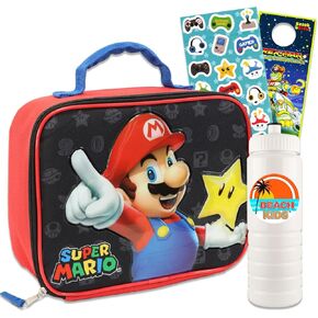 Super Mario Lunch Box Set - Bundle of Insulated Mario Lunch Bag Container, Water Bottle, Stickers, More | Super Mario School Supplies for Kids