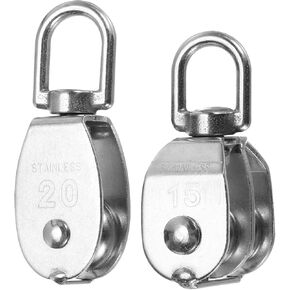 PATIKIL Single Pulley Double Pulley Block Load 77/165lbs M15/M20 with Spring Snap Hook, 2 Pack 304 Stainless Steel Swivel Lifting Pulley Roller for Hanging Lifting