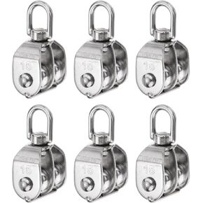 uxcell 6pcs M20 Double Pulley Block, Stainless Steel Swivel Rigging Lifting Wheel Fixed Pulley, Crane Hanging Wire Towing Wheel, Rope Cable Pulley Roller
