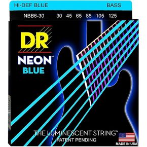 DR Strings NBB630 25-130 Medium Set Handmade Neon Hi-Def Blue Coated 6-String Bass Strings