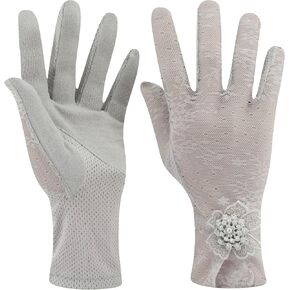 Women'S Sunscreen Ice-Cool Gloves Summer Outdoor Anti-Ultraviolet Anti-Slip Cycling Ice Silk Lace Short Gloves
