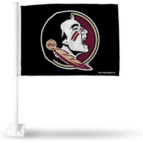 Rico Industries NCAA Florida State Seminoles Black Double Sided Double Sided Car Flag - 16" x 19" - Strong Pole That Hooks onto Car/Truck/Automobile