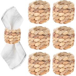 Woven Napkin Rings Set of 6, Handmade Water Hyacinth Napkins Rings Round Rustic Farmhouse Napkin Rings Boho Tabletop Decor for Thanksgiving Christmas Party Wedding Decor
