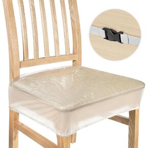 4 Pack Dinning Chair Seat Covers, Waterproof and Kitty Scratch Resistant Transparent Chair Seat Covers with Adjustable Belt Strap, 17"D x 18"W x 4"H, Set of 4