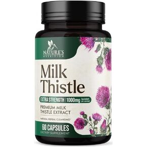 Nature's Milk Thistle 1000mg - Herbal Liver Supplement - Best Milk Thistle Liver Cleanse Detox & Repair Formula with Dandelion Root Extract & Silymarin Marianum, Supports Liver Health - 60 Capsules