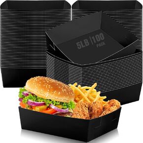 Mifoci 100 Pcs Paper Food Tray 5 lb Large Nacho Boats Paper Serving Snack Trays for 2024 Congrats Grad Party Carnival Festival Birthday Family Gathering Supplies(Black)