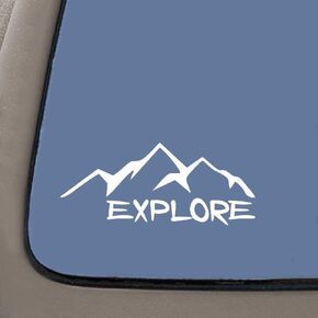 Explore Mountains Decal | 5-Inches Wide | Premium Quality White Vinyl Decal | RS104