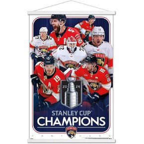 Trends International NHL Florida Panthers - 2024 Stanley Cup Champions Wall Poster with Magnetic Frame, 22.37" x 34.00", Premium Print and Beechwood Hanger Bundle