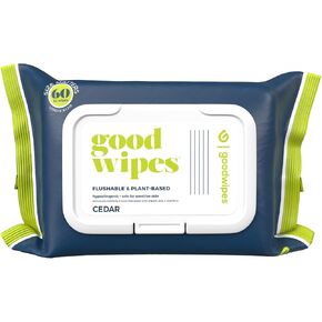 Goodwipes Flushable Butt Wipes, Cedar Scent with Botanicals, Dispenser for At-Home Use, with Aloe, Septic and Sewer Safe & Never Dries Out (60 Count)