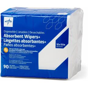 Medline Absorbent Wipers+ Disposable Heavy Duty Dry Wipes, 12" x 13" (90 Count, Pack of 1) in Kuwait