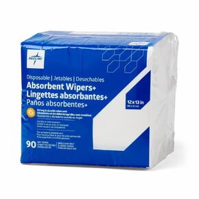 Medline Absorbent Wipers+ Disposable Heavy Duty Dry Wipes, 12" x 13" (90 Count, Pack of 1)