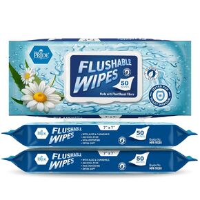 MED PRIDE Large Flushable Wipes 3 packs x 50 (150 total) Adults XL Unscented 7’’ x 7’’ Wipes With Aloe Vera & Chamomile| Natural Bathroom Flushable Water Wipes| Plant-Based & Paraben-Free Wet Wipes