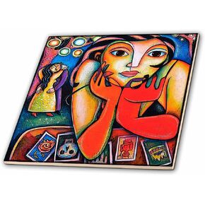 3dRose ct_21203_1 حفلة يانصيب الرقص الرومانسي الملونة Loteria Woman - بلاط سيراميك، 4 بوصات in Kuwait