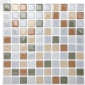 Tic Tac Tiles Peel and Stick Self Adhesive Removable Stick On Kitchen Backsplash Bathroom 3D Wall Sticker Wallpaper Tiles in Small Square Designs (Vetro Aqua & Glassy Peacock) (10, Aqua Vetro)