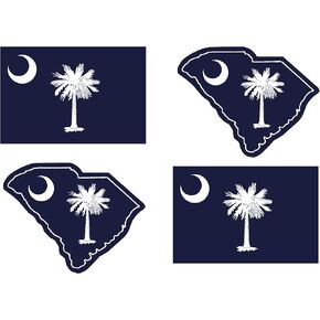 South Carolina Flag Stickers (3 x 5 in.) SC State Map Outline (4.5 x 3.5 in.) Made in USA !