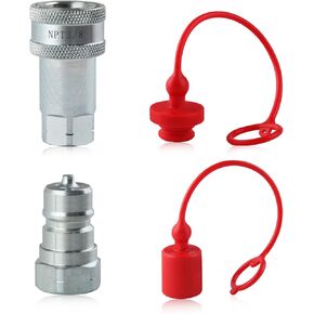 3/8" NPT Thread Ag Hydraulic Quick Connect Tractor Couplers with Dust Caps Ag ISO 7241-A Hydraulic Quick Connect Tractor Couplers Poppet Pioneer Style ISO 7241-A Hydraulic Quick Coupler